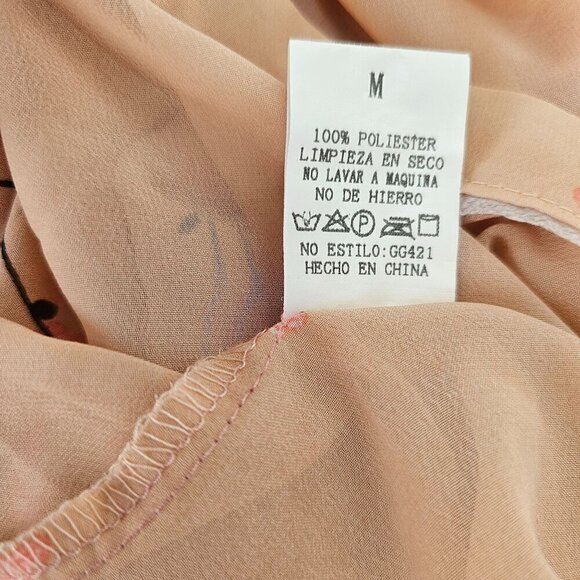 GeeGee Pink Floral Short Slv Blouse Sheer Lightweight Button Front Top Womens M - Picture 9 of 9